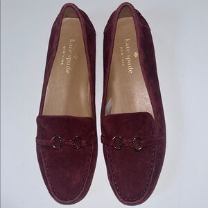 Kate Spade Bernice Deep Red Burgundy Suede Gold Hardware Loafers, 9 (EU 39.5)